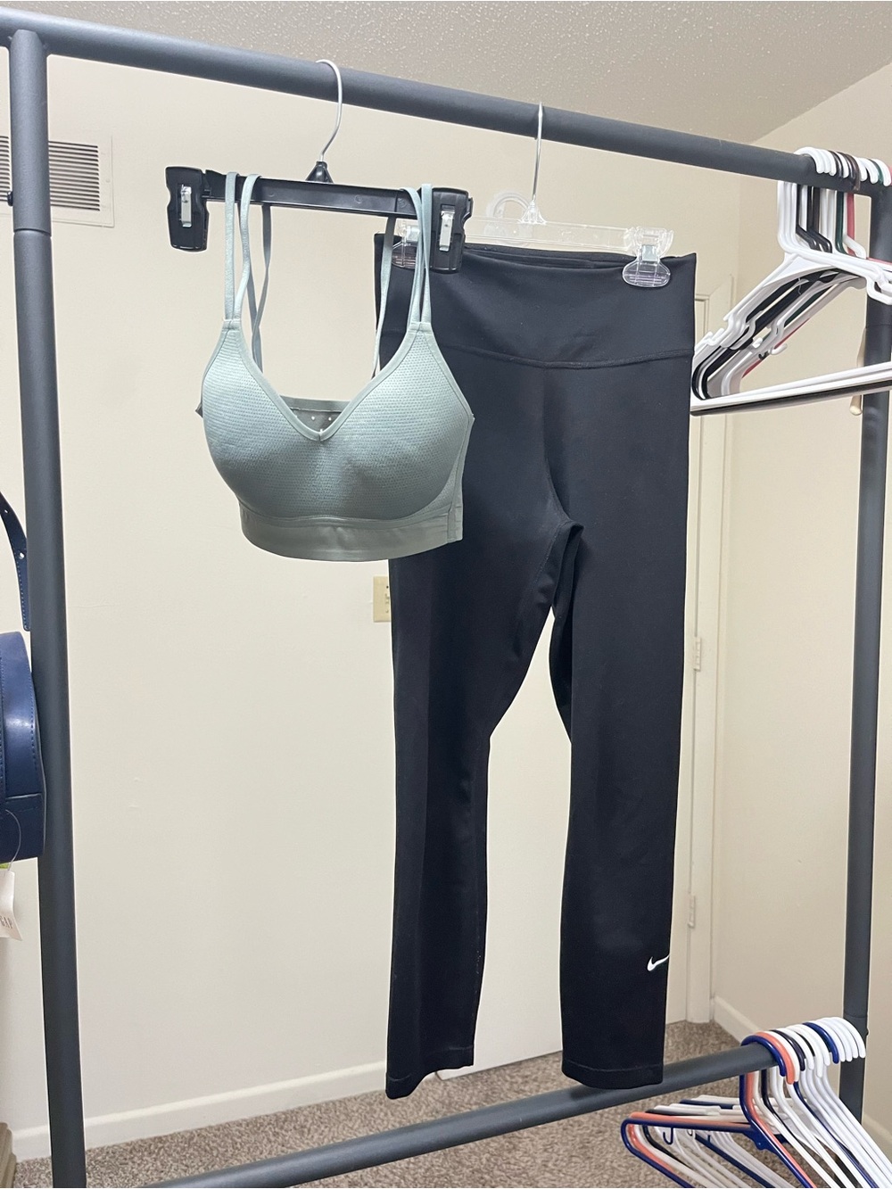Nike Black Leggings with Sage Green Sports Bra Set